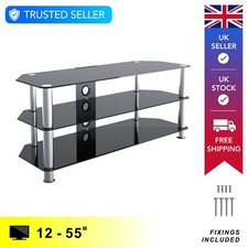 Glass TV Floor Stand Unit, Up To 55" TVs, Choice of Finishes, Glass Shelving