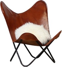 Classic Handmade Chair with Fold-able Stand Genuine Leather Butterfly Chair Home