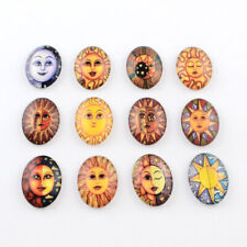 10 OVAL Glass Domed Cabochons Mixed Design Sun Themed God Face 25mm x 18mm