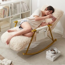 Plush Rocking Chair for Nursery & Living Room | Soft Teddy Fabric, Gold Legs