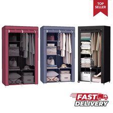 FABRIC CANVAS WARDROBE WITH HANGING RAIL SHELF CLOTHES STORAGE CUPBOARD
