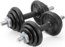 Cast Iron Spinlock Dumbbell York Fitness 20kg Hand Weights Set of 2 - Black