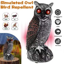 Solar Owl Decoy Deterrent Bird Pigeon Crow Scarer Statue Sound & Eyes Emit Light