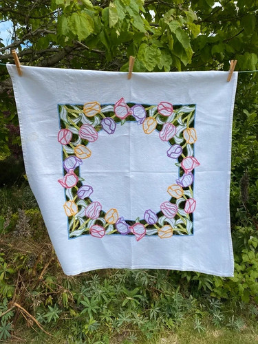 Vintage linen square - linen, table
