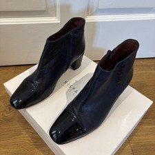 Women’s Hispanitas Navy Blue Leather Ankle Boots With Patent Leather  Size 36