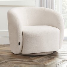 Round Boucle Fabric Sofa Armchair Cuddle Chair White Swivel Soft Leisure Chair
