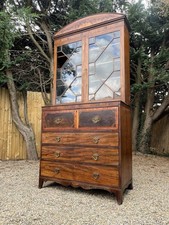 Antique Georgian Secretaire Bookcase Chest Of Drawers Inlaid Mahogany Dresser