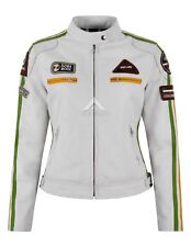 SIZMA Ladies Leather Jacket White Classic Retro Motorcycle Racer Style Jacket