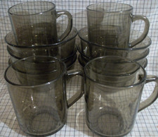 Vintage Arcoroc French Smoked Glass 10 Piece Breakfast Set 4 x Mugs 6 x Bowls