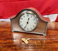Petite Silvered Edwardian Swiss Mechanical Desk or Mantel Clock (British made)