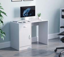 Hudson Computer Desk 1 Drawer 1 Door Laptop PC Office Home Study Table White