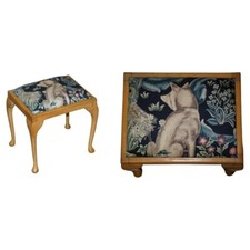 CIRCA 1930'S ENGLISH WALNUT WILLIAM MORRIS FOREST LINEN DRESSING TABLE STOOL