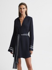 REISS Feya Stripe Detail Mini Dress in Navy Blue
