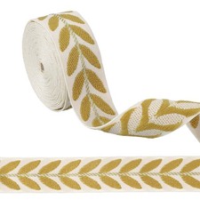 3 Yards Jacquard Ribbon Trim, 0.98 Inch Leaf Pattern Jacquard Ribbons, Yellow