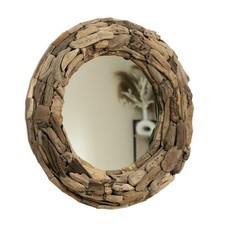 Teak Root Round Wall Mirror Large Handmade Driftwood Style Rustic Frame Decor