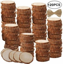 60/120Pcs Wood Slices Round Discs 5-6 CM Tree Bark Log Wooden Circles Craft Xmas