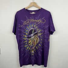Vintage Don Ed Hardy T-Shirt Mens M Purple Christian Audigier Graphic Tiger USA