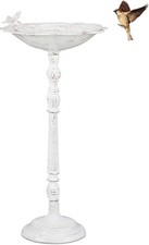 White Cast Iron Bird Bath | 74cm Antique Standing Garden Water Bowl