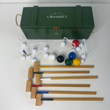 Wooden Carpet Croquet Set with Mallets Balls Wickets in Green Box