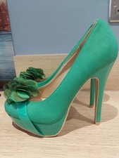 Brand New METALIKA Emerald GREEN 5" STILETTO Heel Platform SHOES Ruffle 6 39