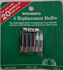 PACK 6 WOOLWORTH  12V SPARE BULBS FOR PIFCO (ETC) 20 CHRISTMAS LIGHTS + 1A FUSE