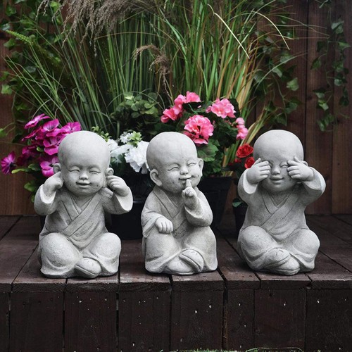 3pc cute monk statues hear - cute,