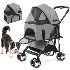 Large Pet Dog Stroller Foldable Dog Cat Trolley Cart with Bottom Basket Storage
