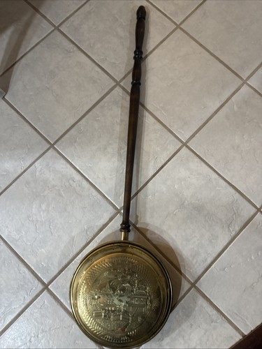 Antique brass bed warmer pan - antique,