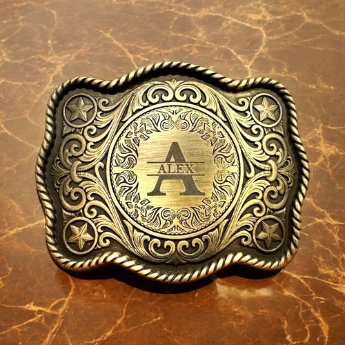 Western buckle engraved belt - engraved,