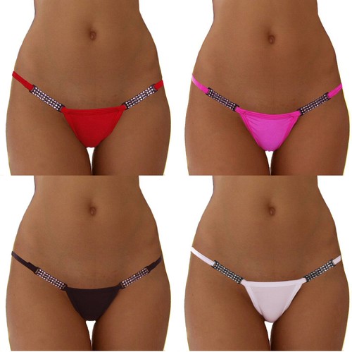 Black diamante string thong - black,