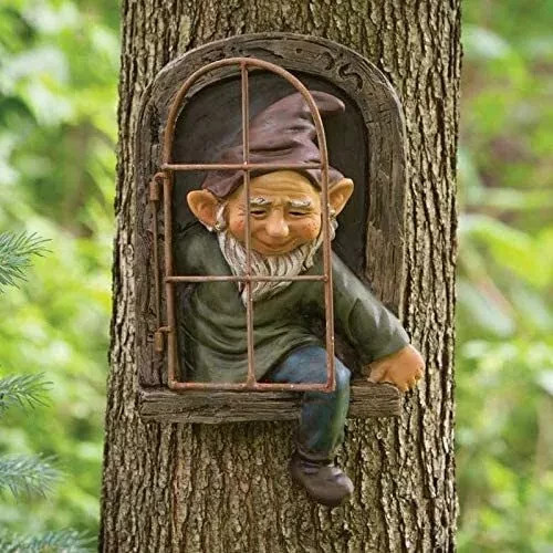 Garden gnome tree sculpture - garden,