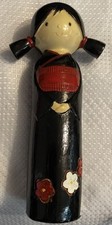 Japanese Kokeshi Doll Pigtails Black  Red Kimono Folk Art 22cm Tall