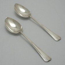 PLAIN PINE Design Garrard & Co London Silver Service Cutlery Pair Table Spoons