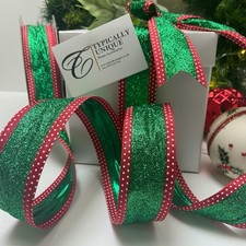 Christmas Ribbon 5 Metres Wire Edged Red Green Sparkle Crafts Garlands 'Cheer'