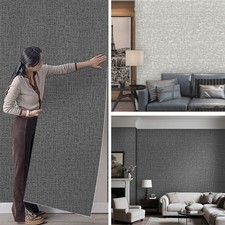 1~6X Grey Linen Effect Wallpaper Plain Textured Non-Woven Living Room Wall Paper