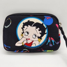 Vintage 2003 Betty Boop Wristlet Purse - Black Zipper Makeup Cosmetic Pouch Bag