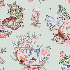 Cath Kidston Painted Kingdom Duck Egg Wallpaper Animal Print Floral Flowers