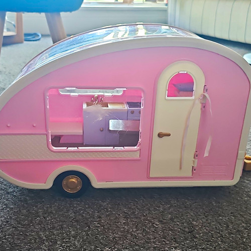 Pink white doll camper - &,
