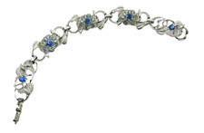 Coro Signed Blue Rhinestone Bracelet Flowers Vintage MCM