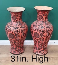 Two large pottery Floor Vases of baluster form decorated floral scrolls  2ft 7in