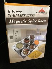Magnetic spice rack, stainless steel board and  6 spice tins, NIB