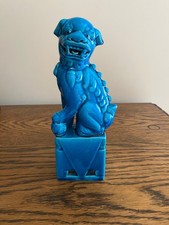 ANTIQUE VINTAGE BLUE GROUND GLAZE POTTERY FOO DOG
