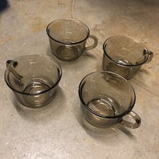 4 x Vintage Arcoroc France Retro Smoked Brown Glass Coffee Mugs Cups