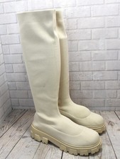 Womens Cream Pull On Mid Heel Over the Knee Sock Boots UK 7 EUR 41