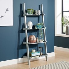 Ladder Shelving Unit Grey 4 Tier Display Stand Bookcase Shelf Wall Rack Storage