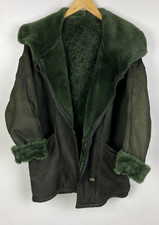 REAL SHEEPSKIN COAT UK Size 10 Women`s Sherpa Lined Jacket Dark Green