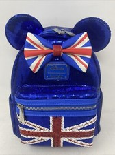 Loungefly x Disney Minnie Mouse Union Jack Sequin Mini Backpack USED