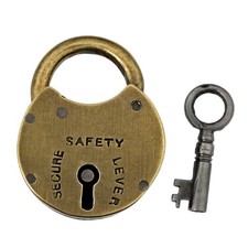 Antique BRASS Padlock with Key c.1920's-1940's 1⅝" Height - Circular Case - P747