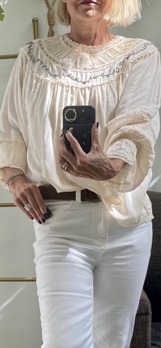 Zara cream round neck blouse - round,