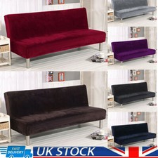 Velvet Armless Sofa Bed Cover Stretch Folding Slipcover Couch Futon Protector